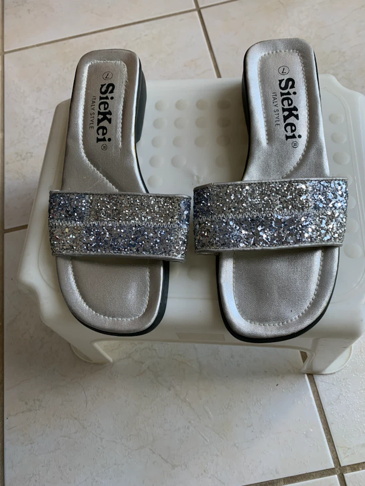 SieKei Silver Glitter Slides - Size 7