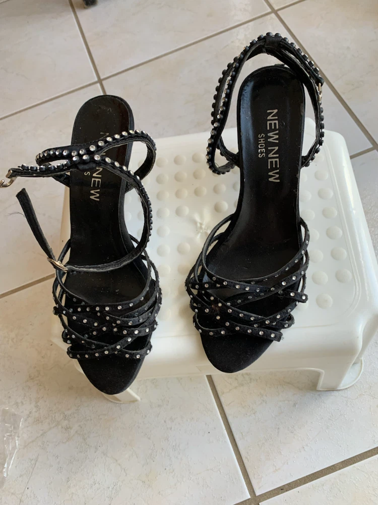NEW NEW SHOES Black Embellished Strappy Heels