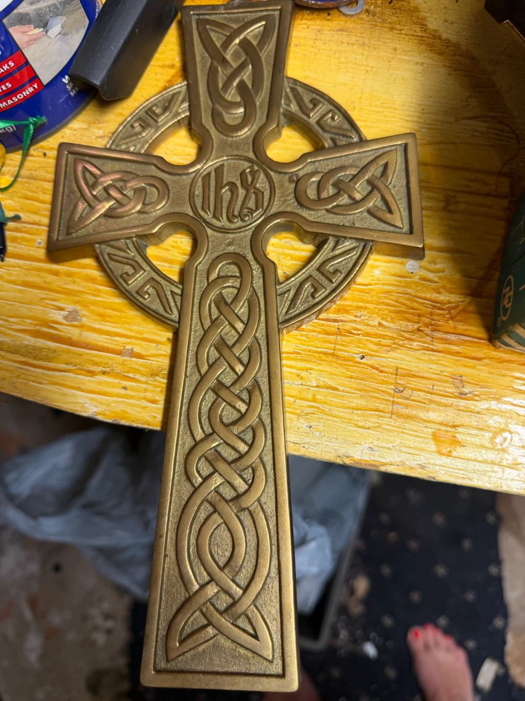 Brass Celtic Cross with Knotwork Design