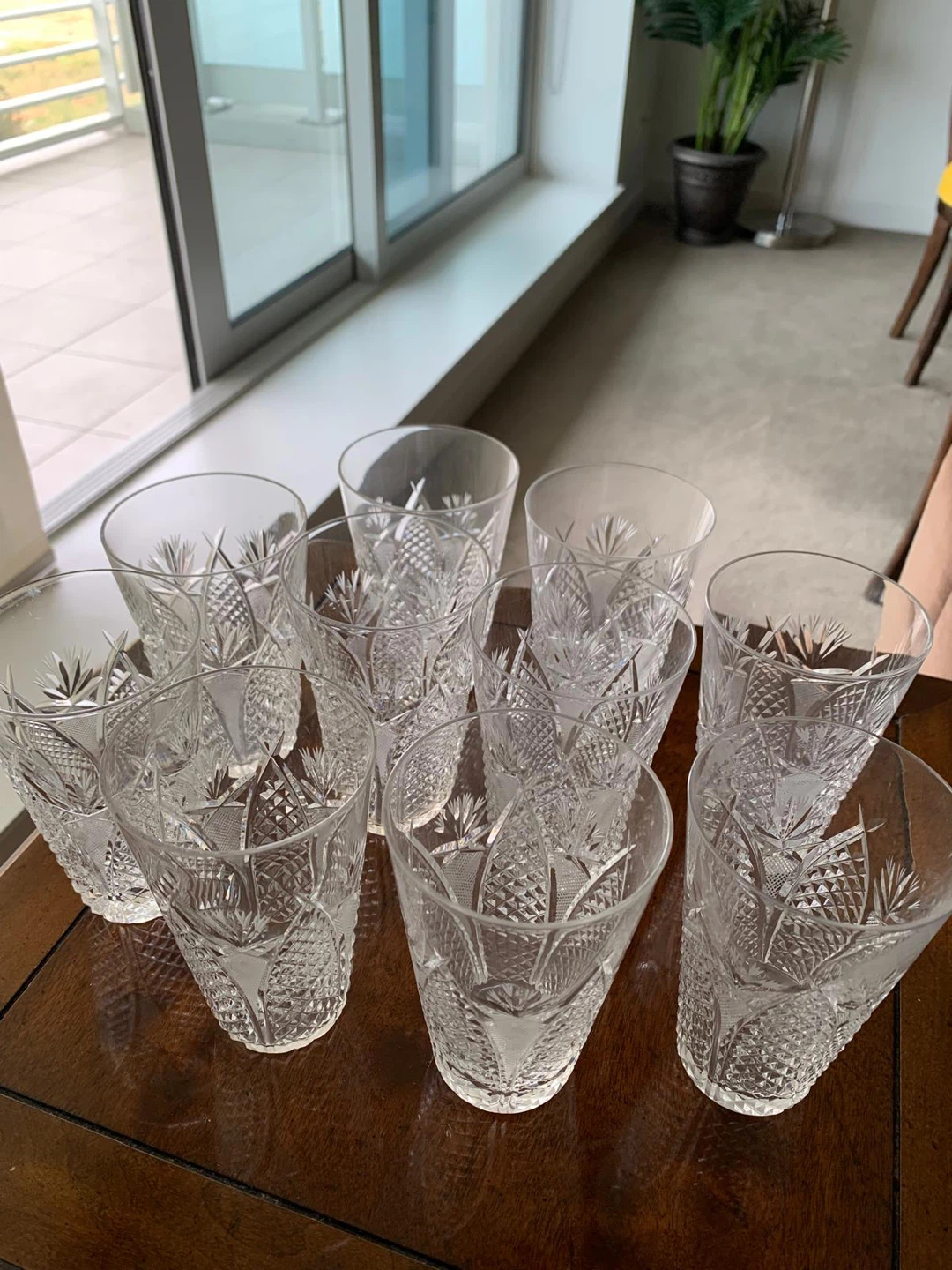 Set of 9 Cut Crystal Tumbler Glasses