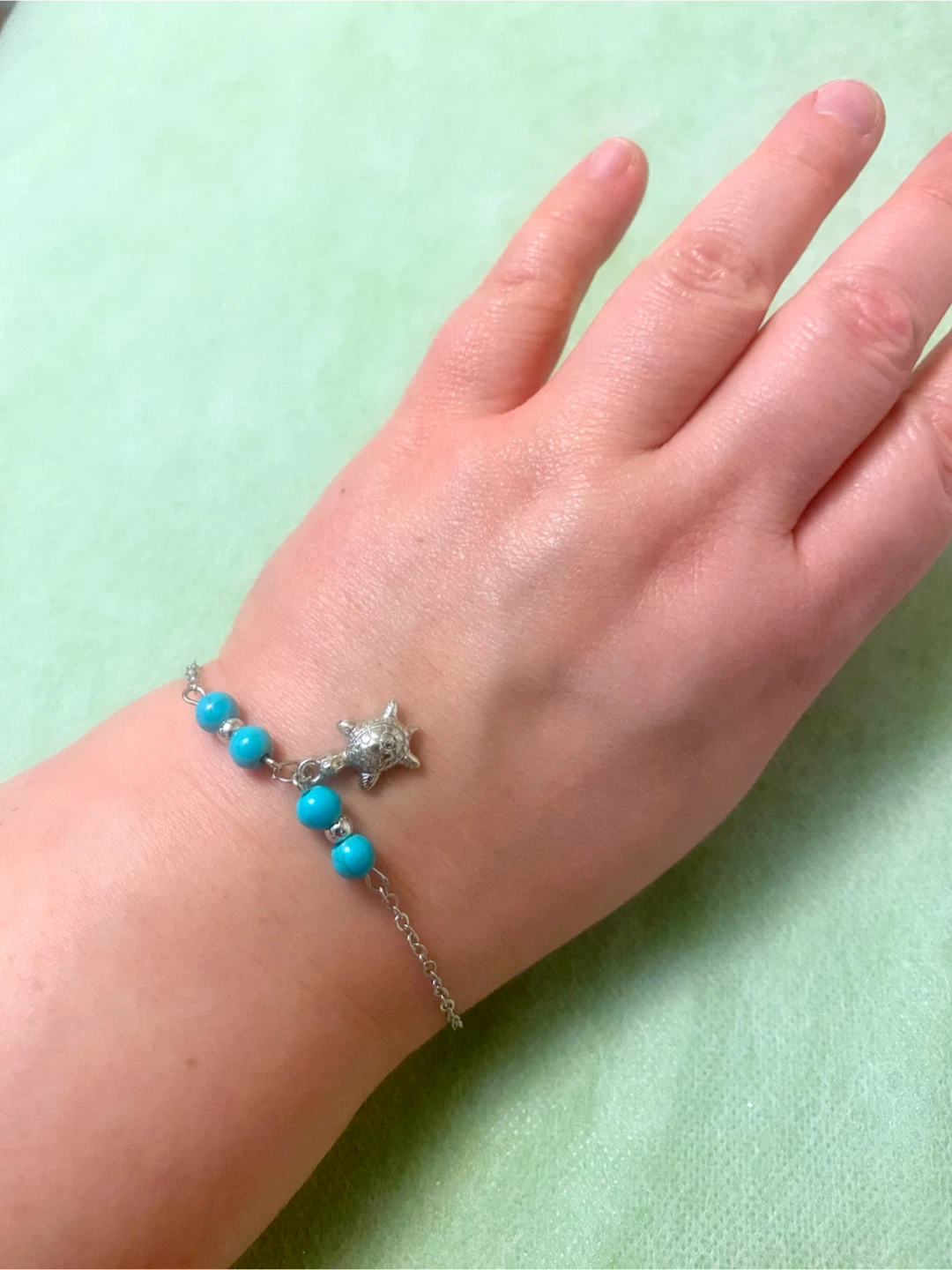Silver Tone Turtle Charm Bracelet with Blue Beads - photo 2