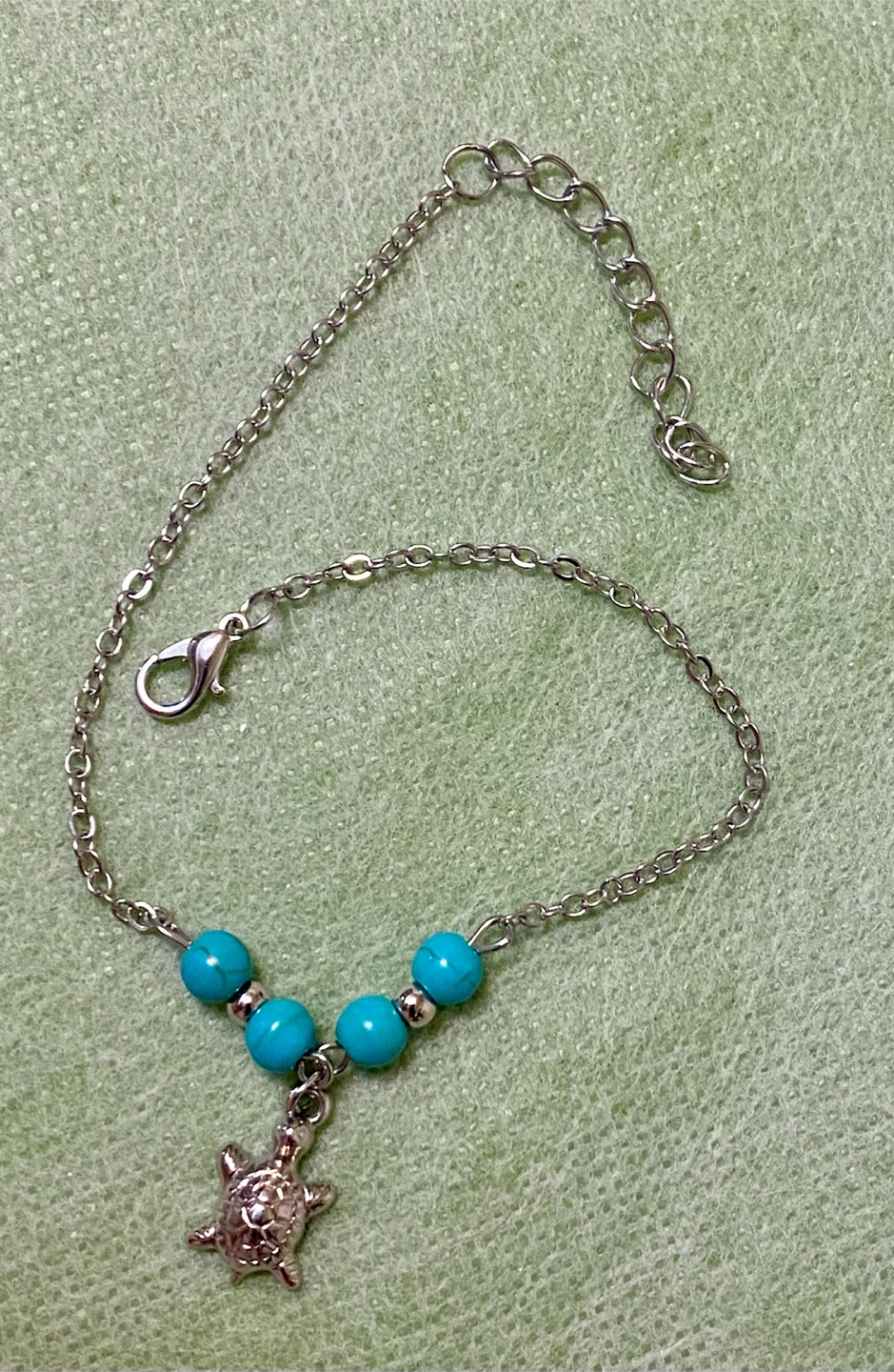 Silver Tone Turtle Charm Bracelet with Blue Beads - photo 3