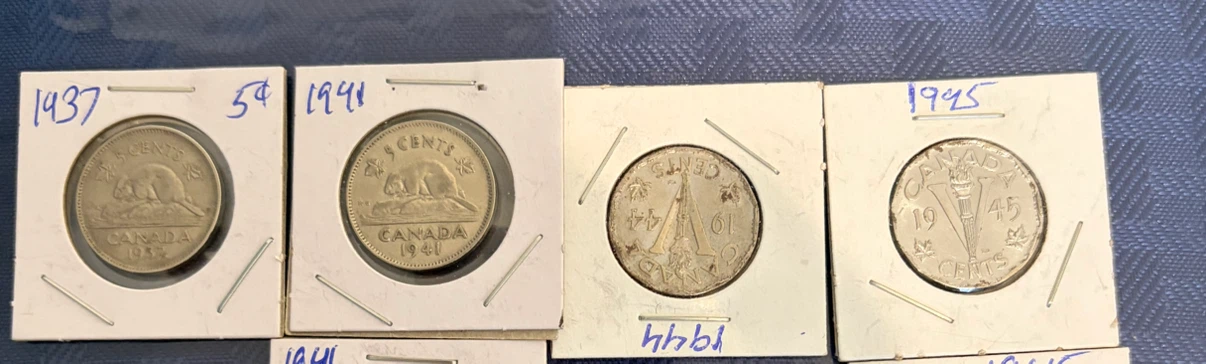 Collection of Canadian 5 Cent Coins - 1937, 1941, 1944, 1945 - photo 3