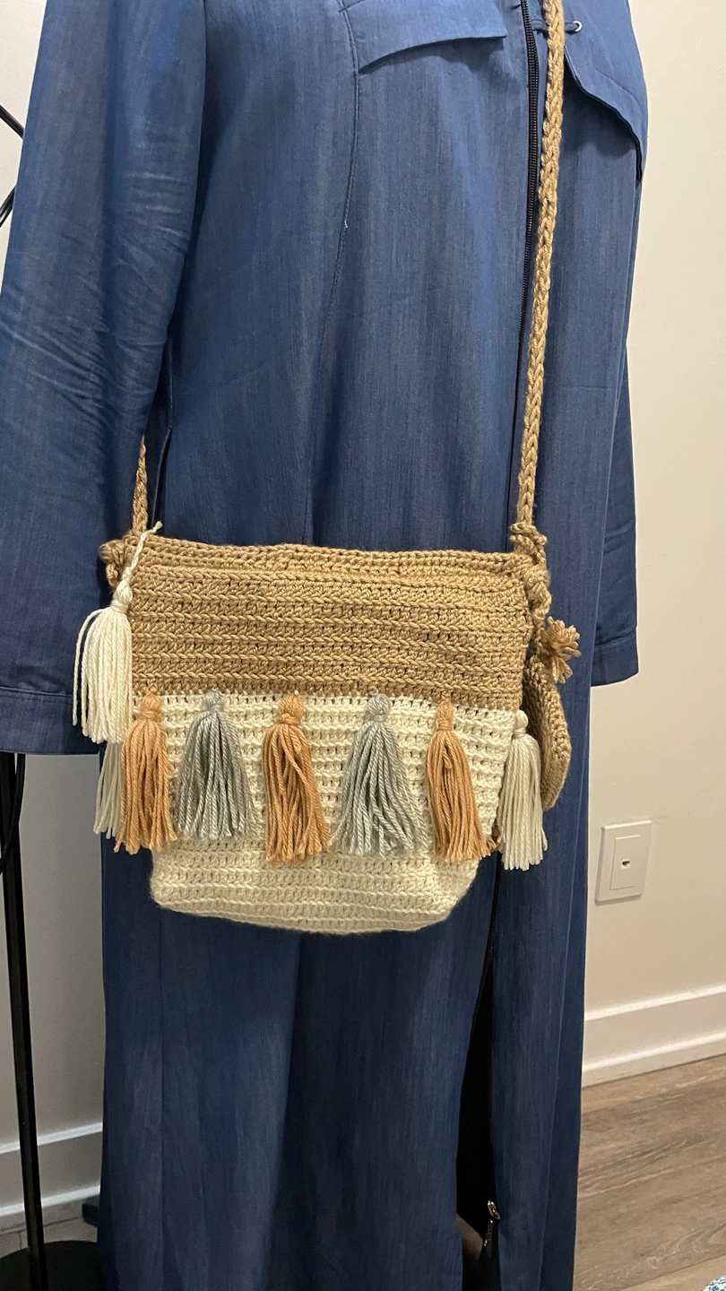 Crocheted Tassel Crossbody Bag