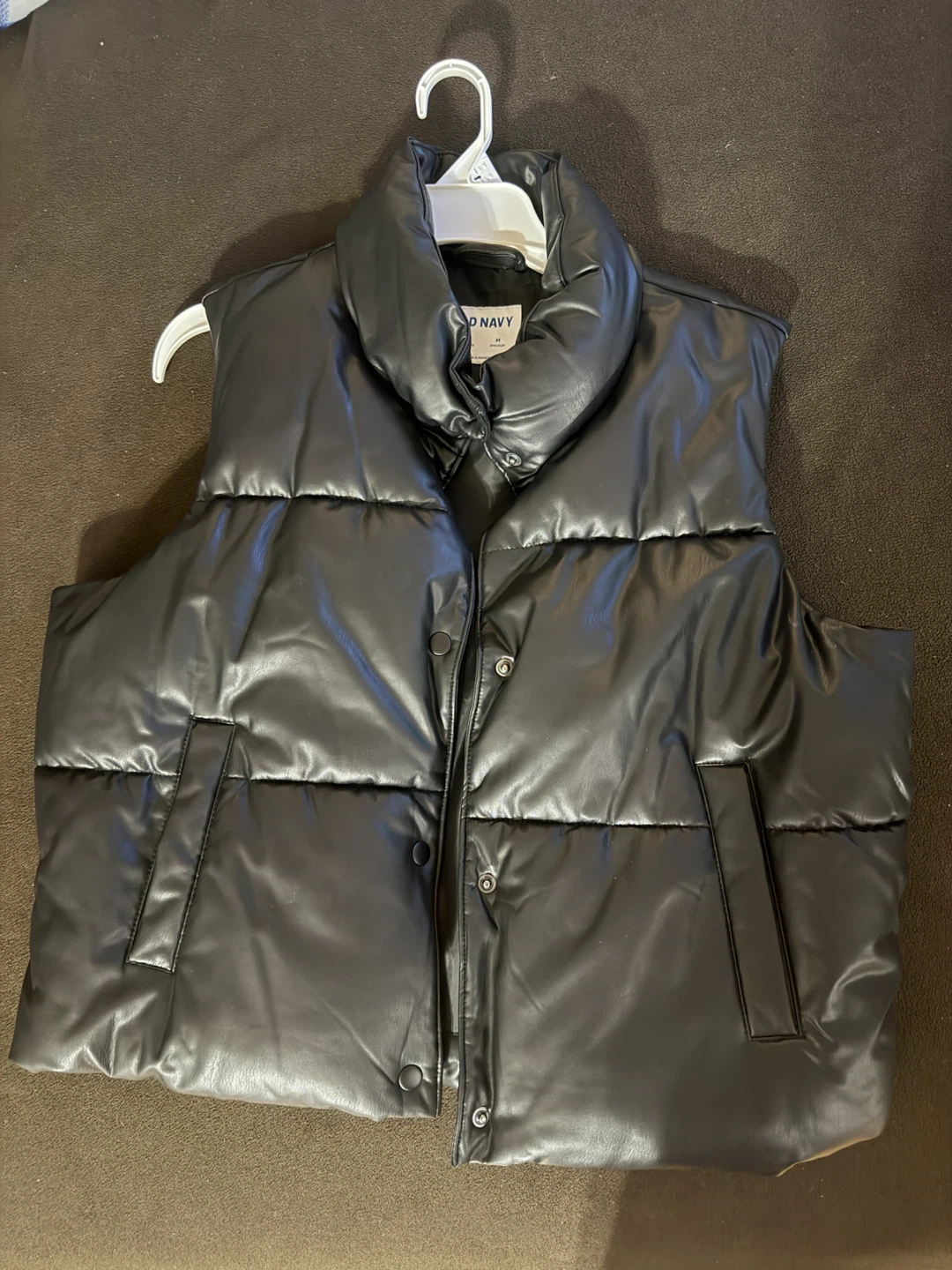 Old Navy Black Faux Leather Puffer Vest Size Medium