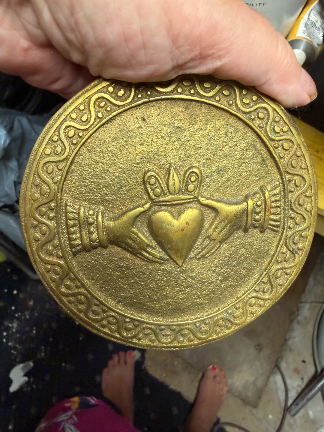 Vintage Brass Claddagh Belt Buckle