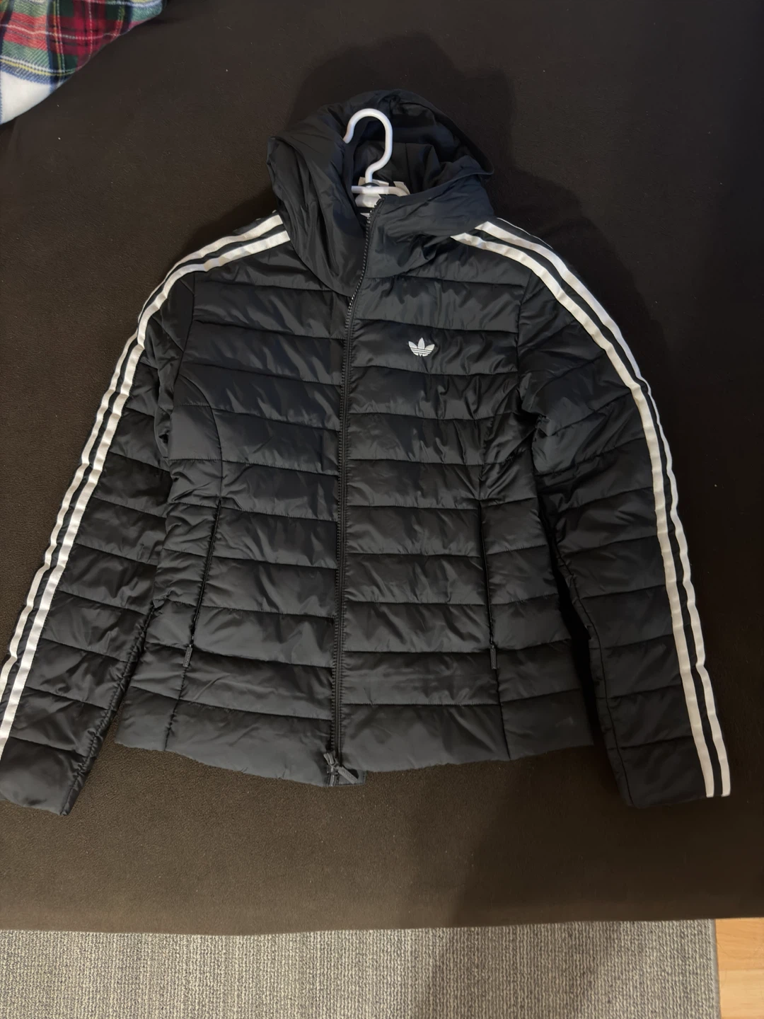 Adidas Puffer Jacket Black White Stripes