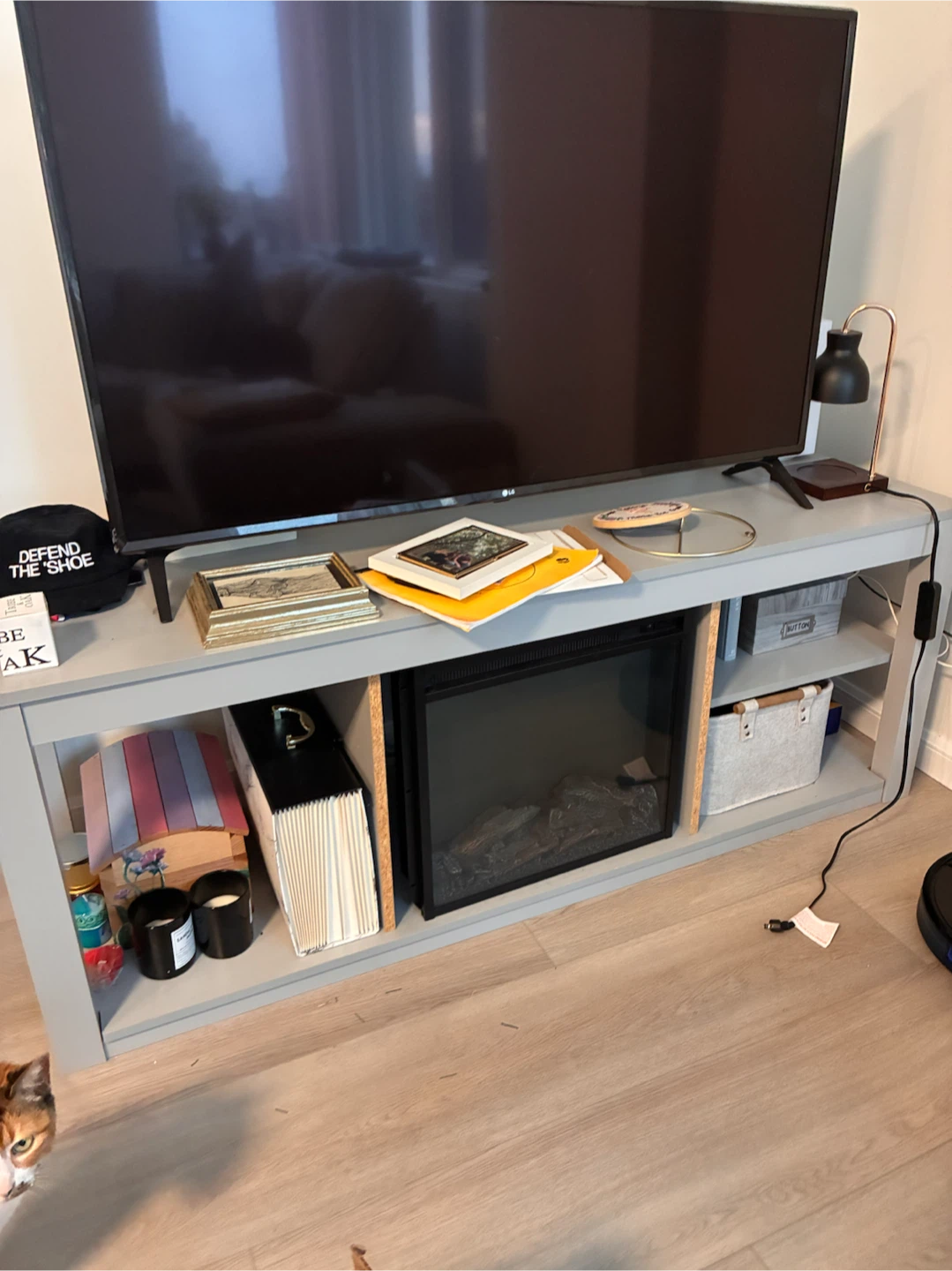 Light Gray TV Stand with Electric Fireplace Heater! - photo 2