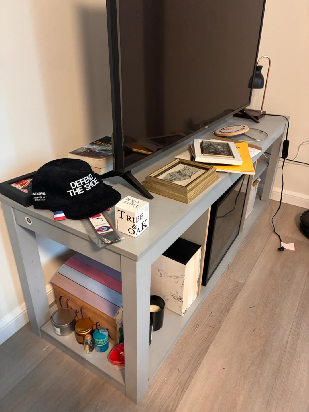 Light Gray TV Stand with Electric Fireplace Heater! - photo 3