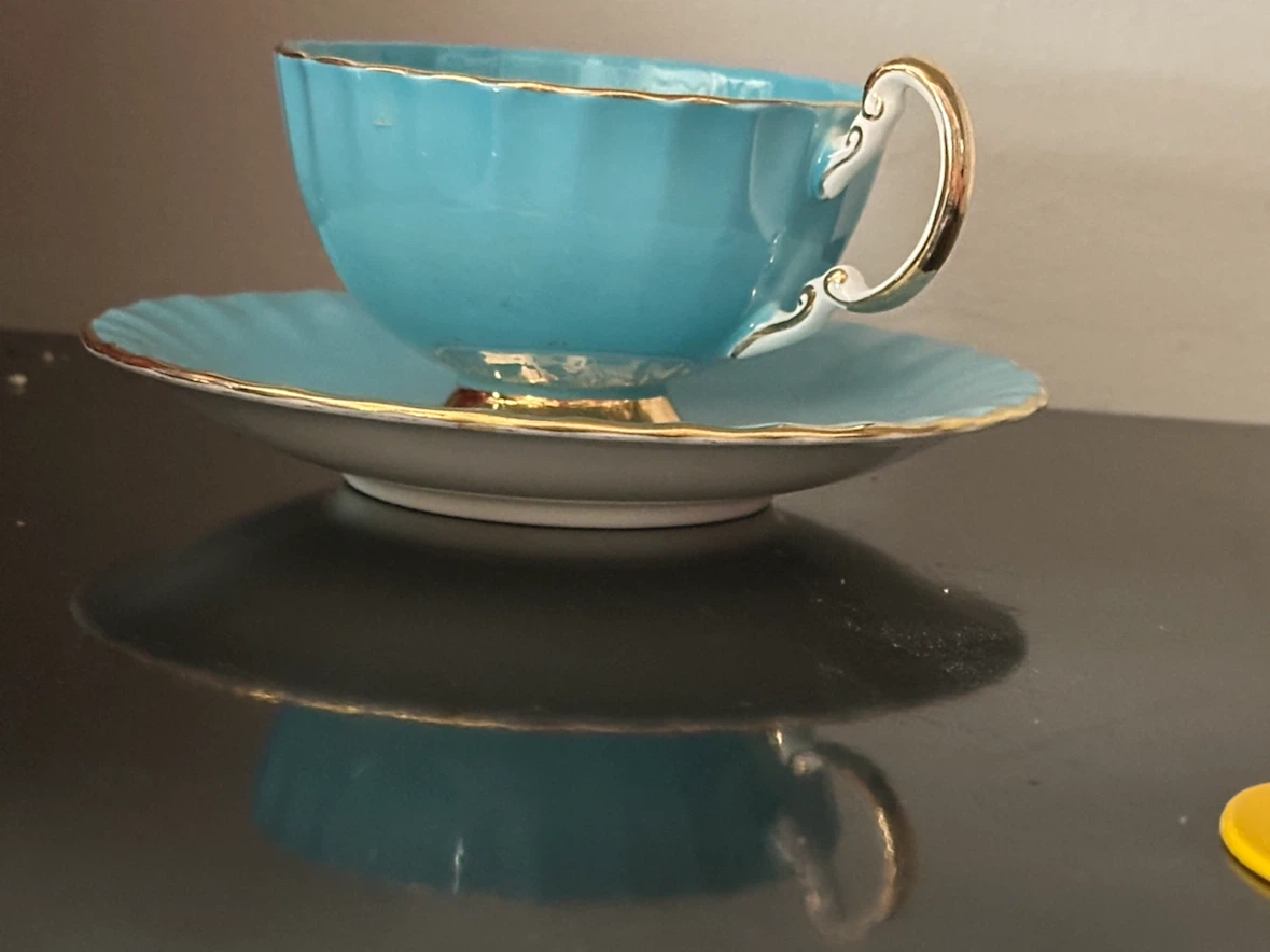 Aynsley Turquoise J.A. Bailey Cabbage Rose Teacup Saucer - photo 4
