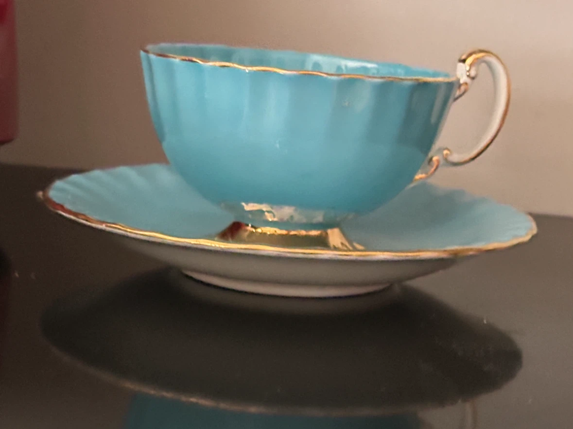 Aynsley Turquoise J.A. Bailey Cabbage Rose Teacup Saucer - photo 5