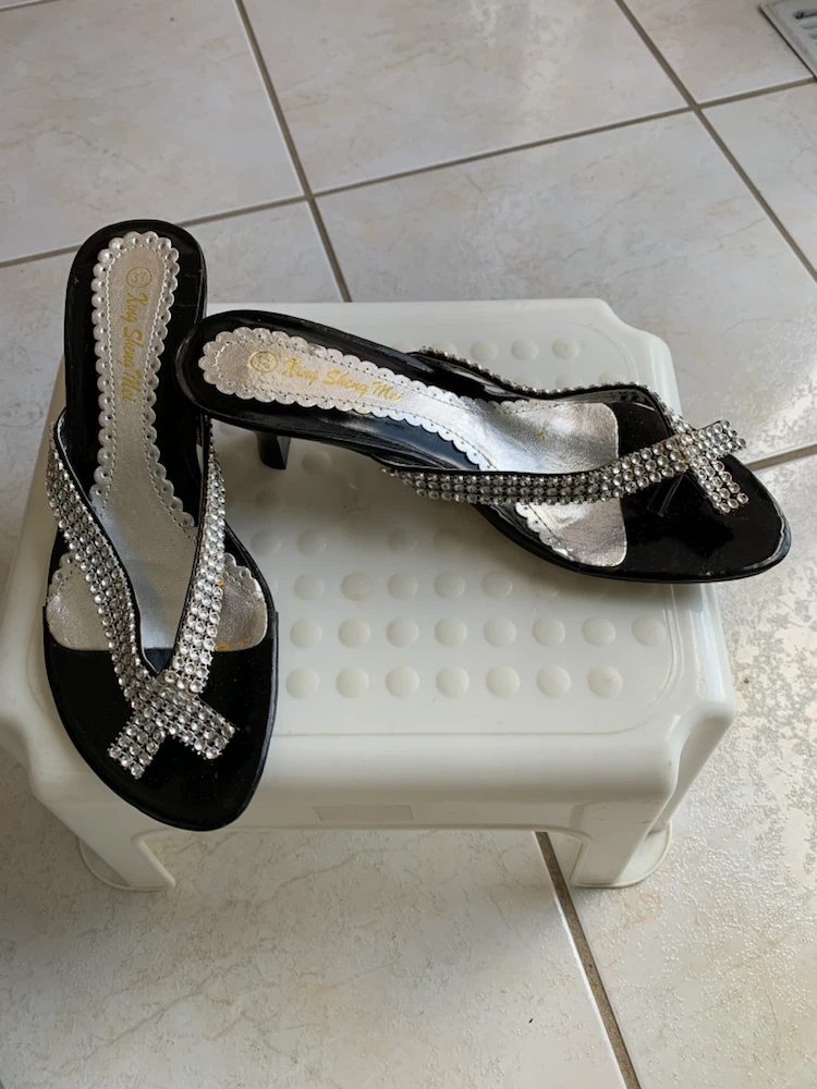 Black Embellished Flip-Flop Heels