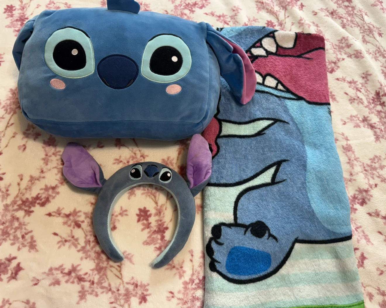 Disney Stitch Plush Pillow, Headband & Blanket Set