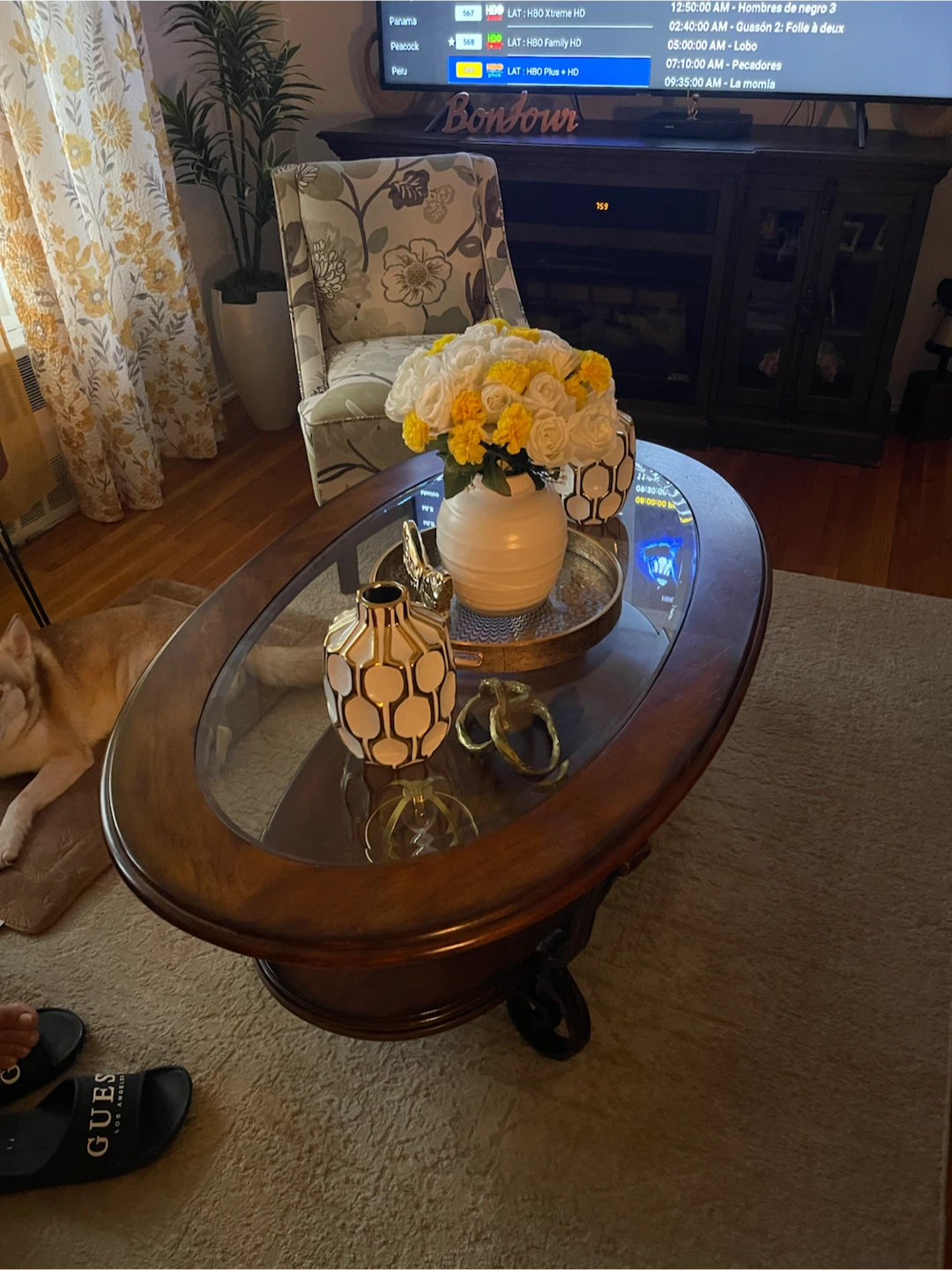 Oval Glass Top Coffee Table with Wooden Base