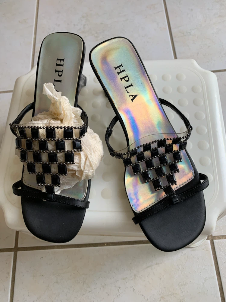 HPLA Black Embellished Wedge Sandals