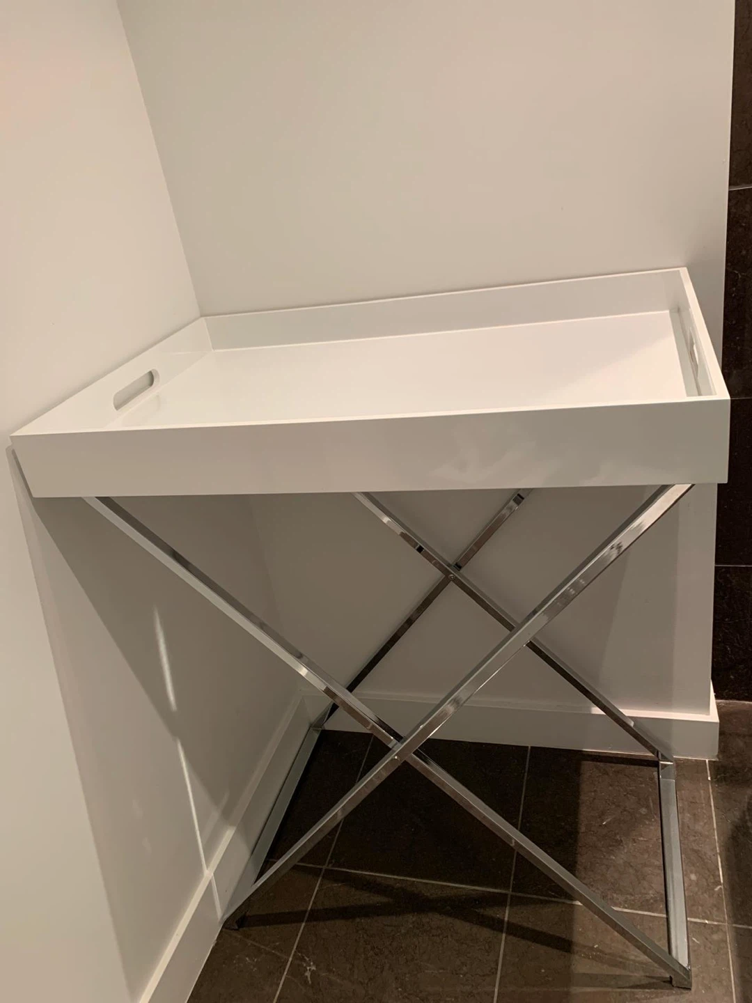 White Tray Table with Chrome Base
