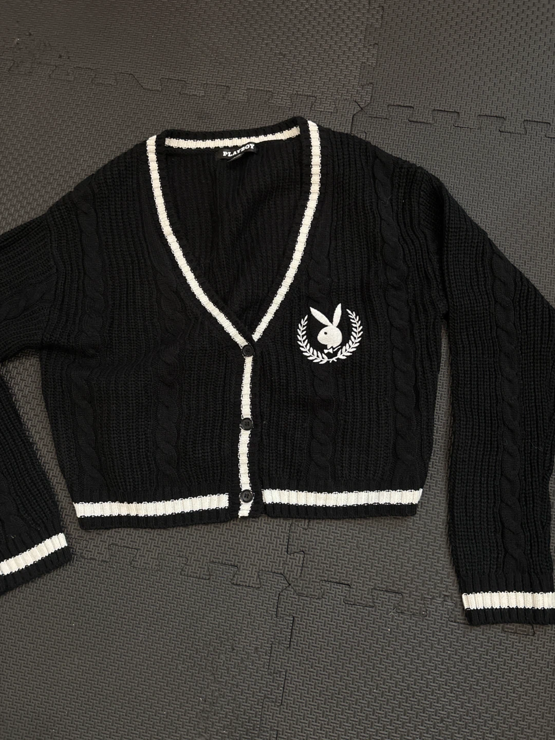 PLAYBOY Black Cable Knit Cardigan Sweater