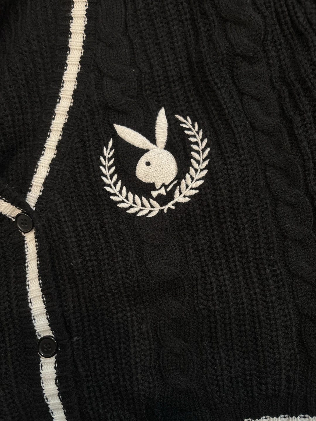 PLAYBOY Black Cable Knit Cardigan Sweater - photo 3