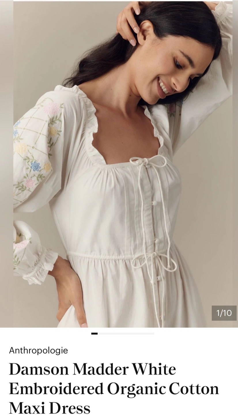 Anthropologie Embroidered Organic Cotton Maxi Dress