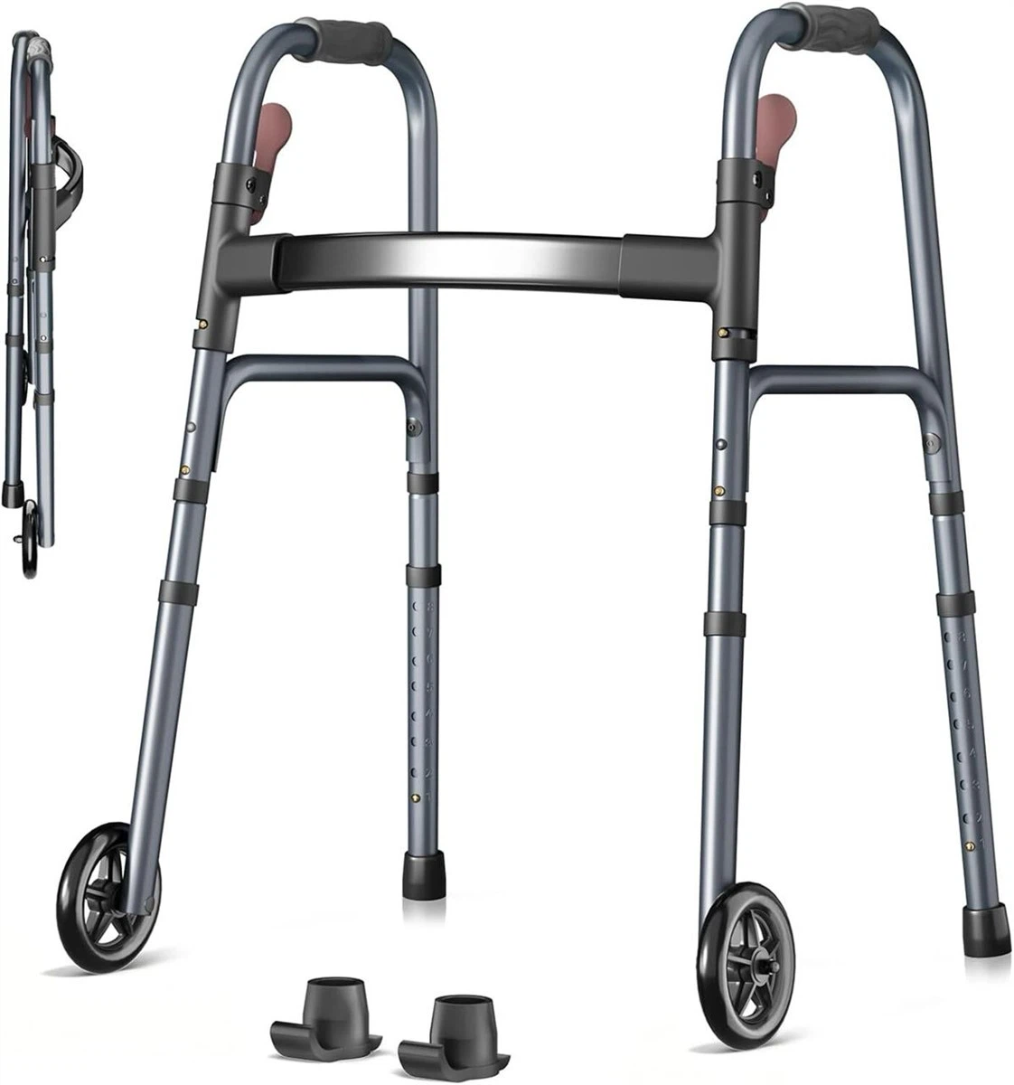 Walkers, Folding Walker Wheel 2 Skis Rolling Walker Supports Up