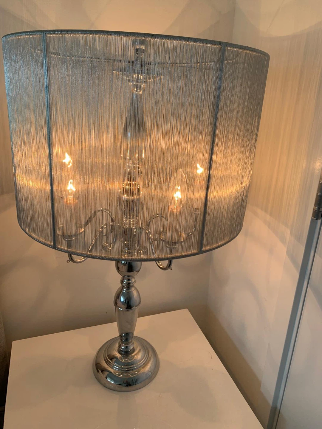 Silver Table Lamp with String Shade