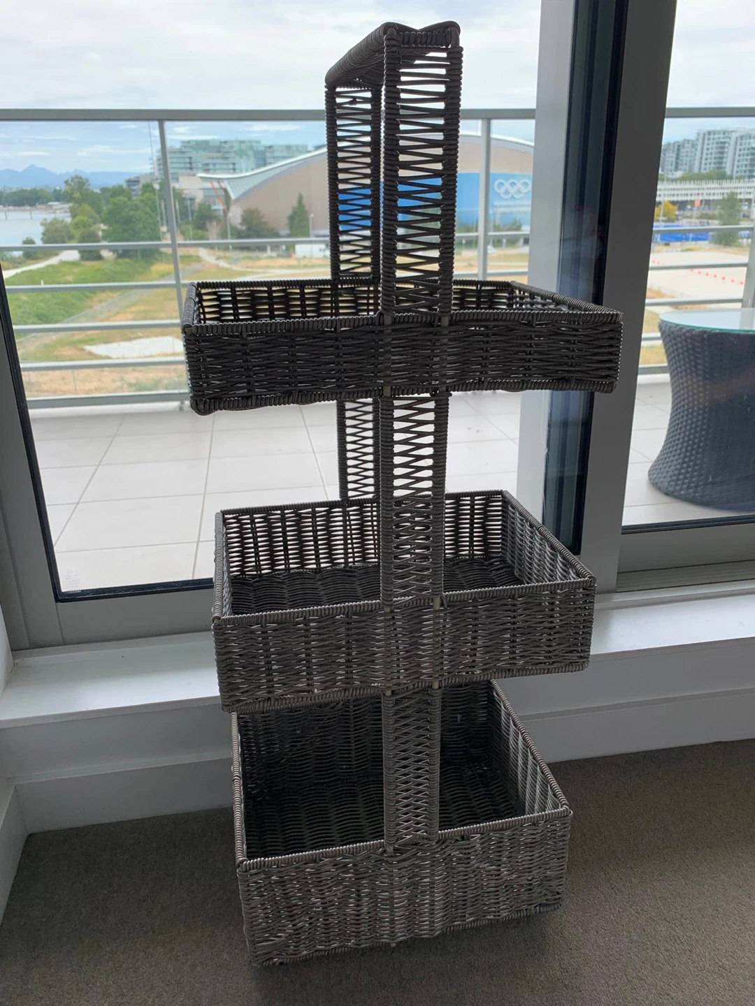 Grey Woven 3-Tier Storage Shelf