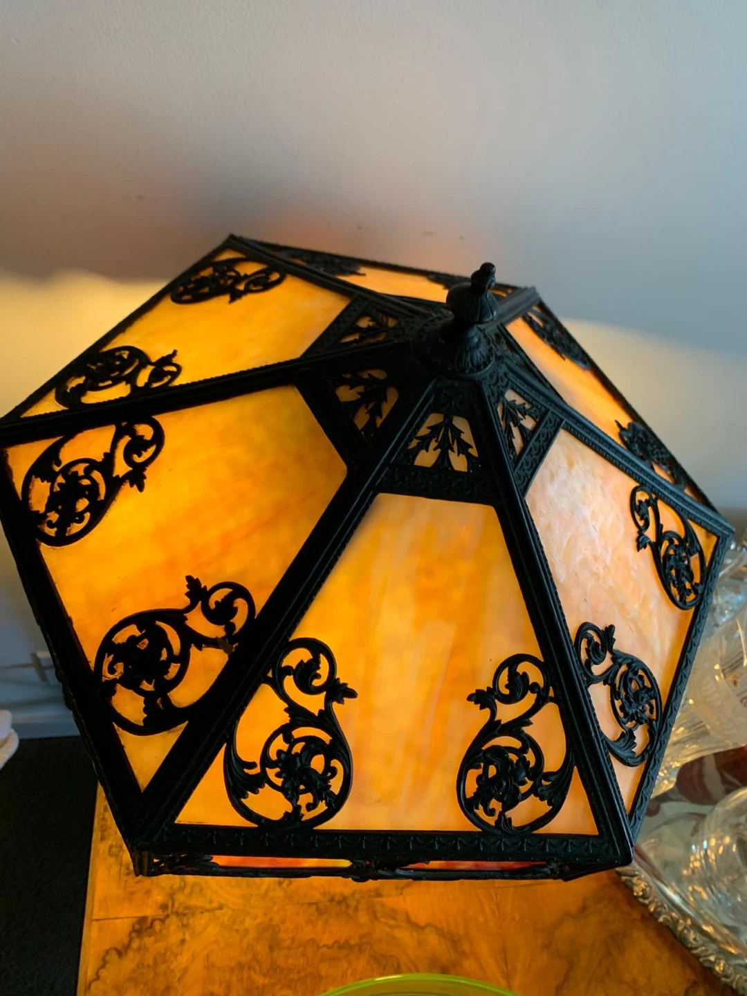Vintage Stained Glass Lamp with Ornate Metal Accents - photo 2