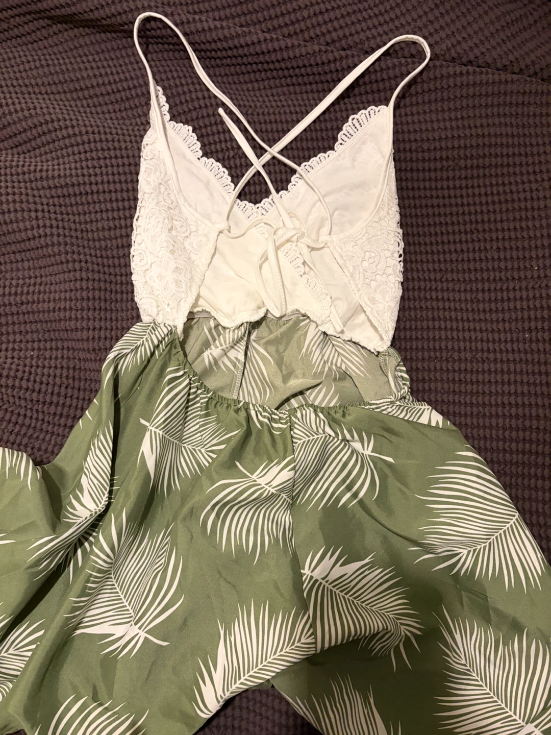 SHEIN White Lace Leaf Print Romper - photo 2
