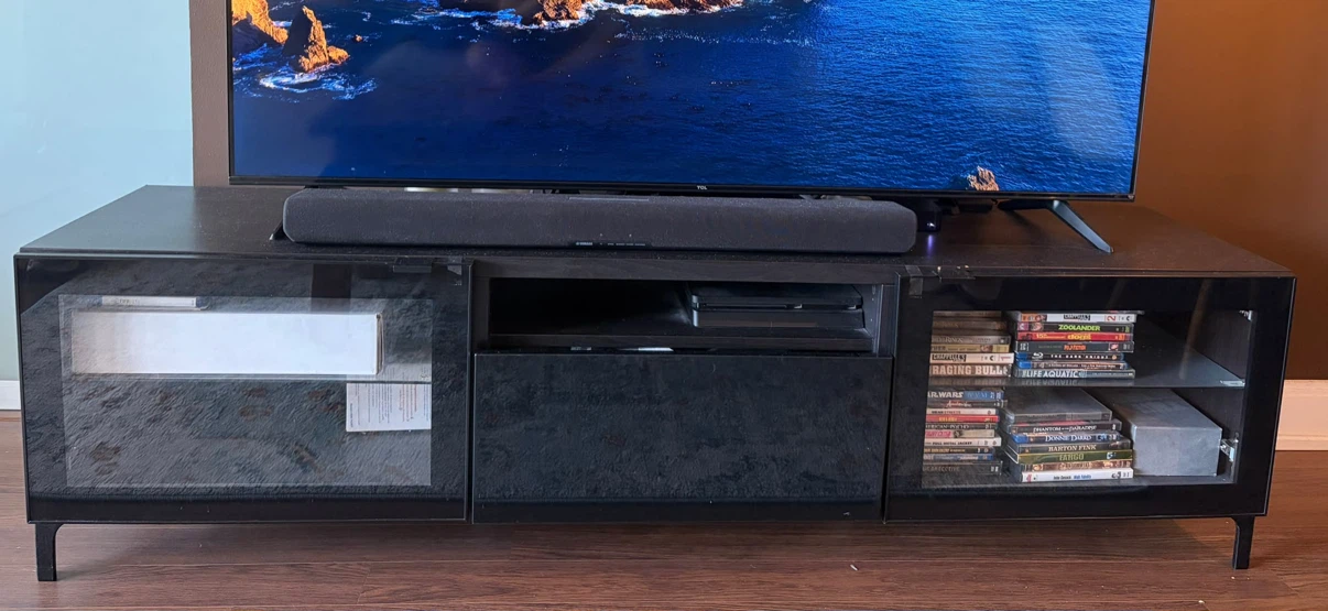 Black TV Stand with Glass Doors