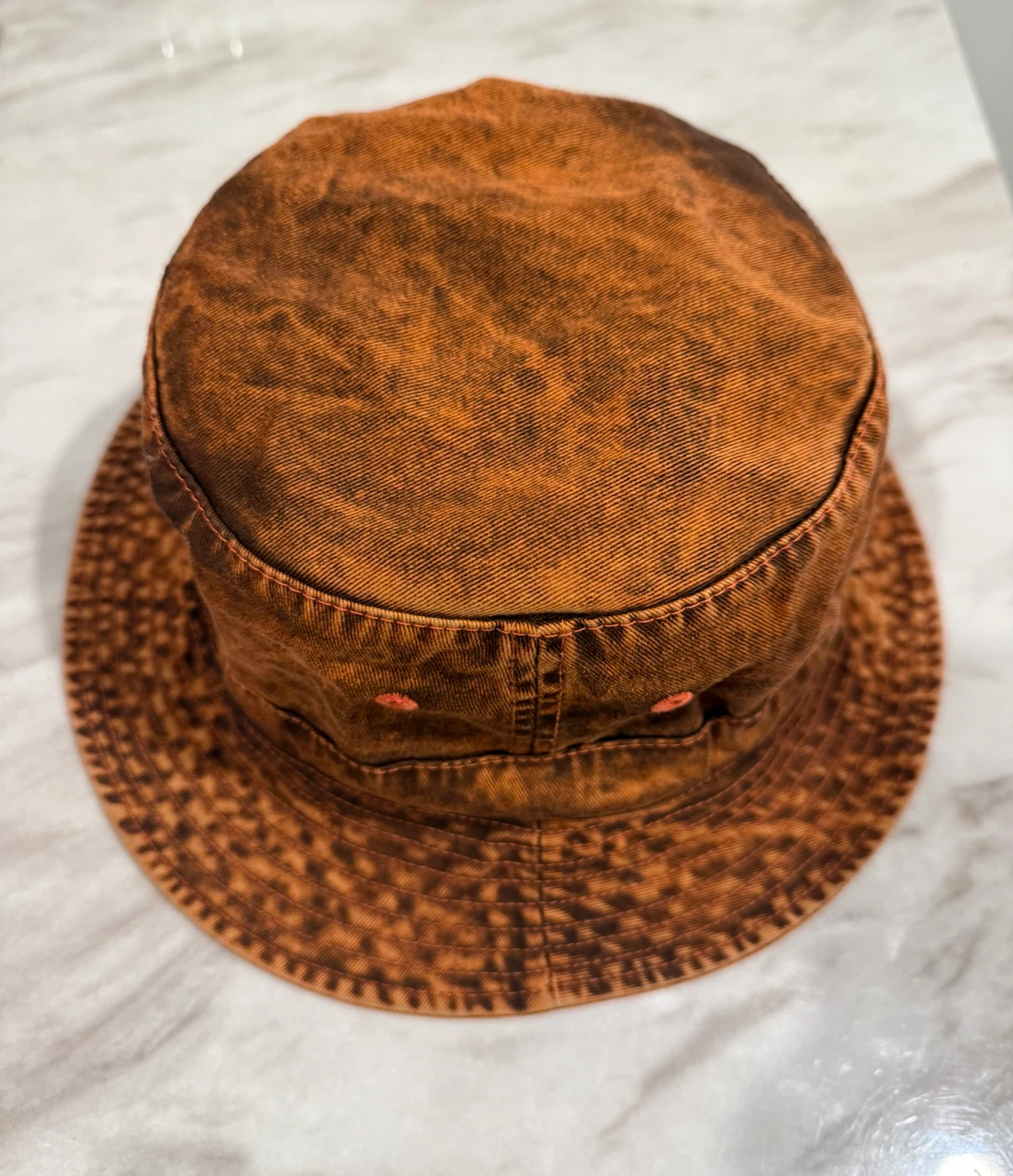 Washed Denim Bucket Hat - Orange/Brown