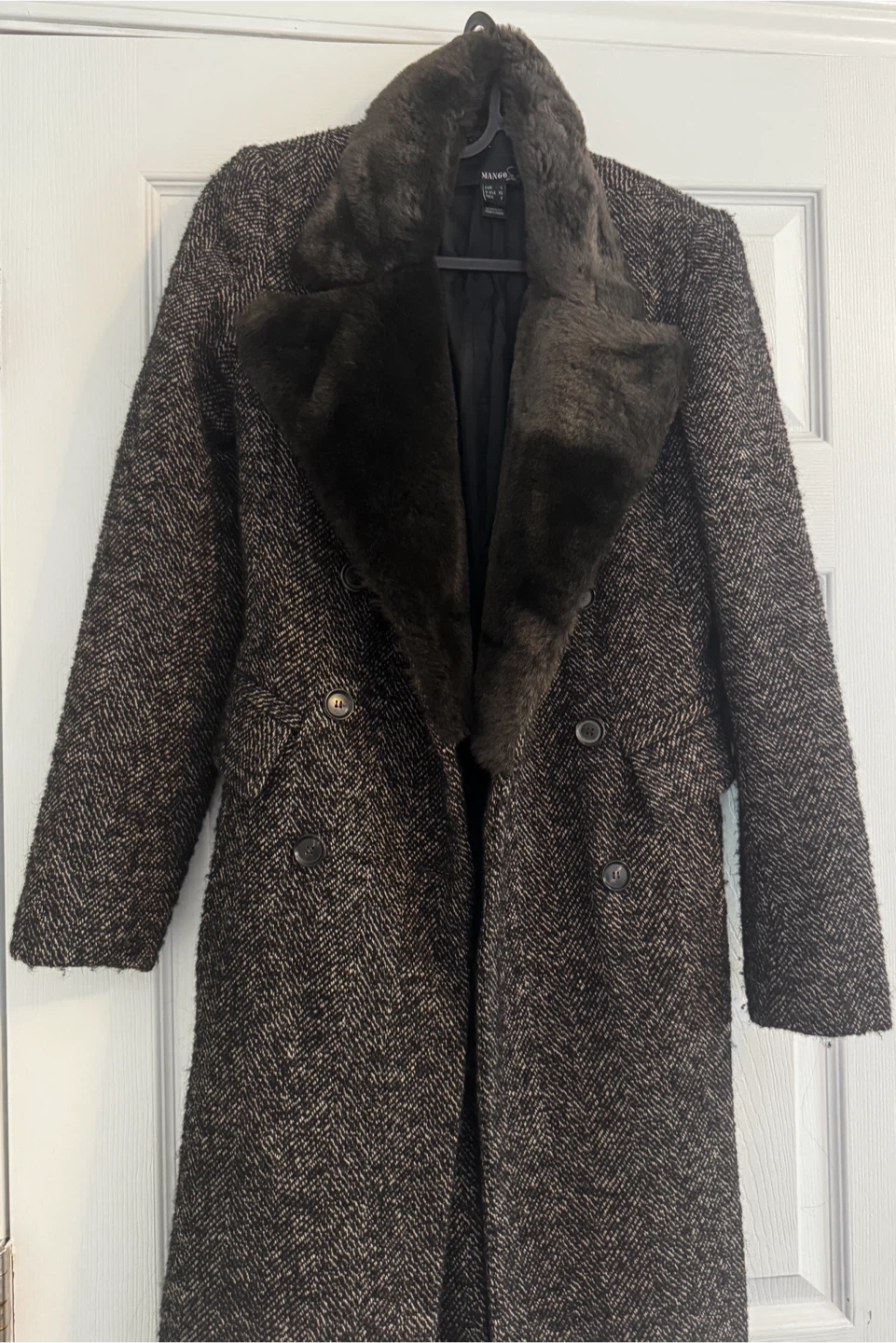 Mango Herringbone Wool Coat with Faux Fur Collar - photo 2