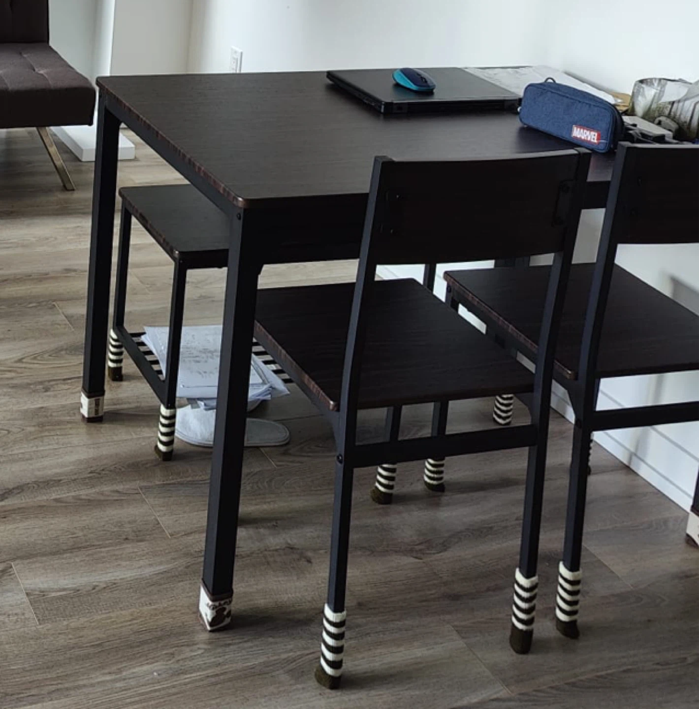 Dining Table Set — Walnut brown (Table + 2 Chairs + 1 Bench)