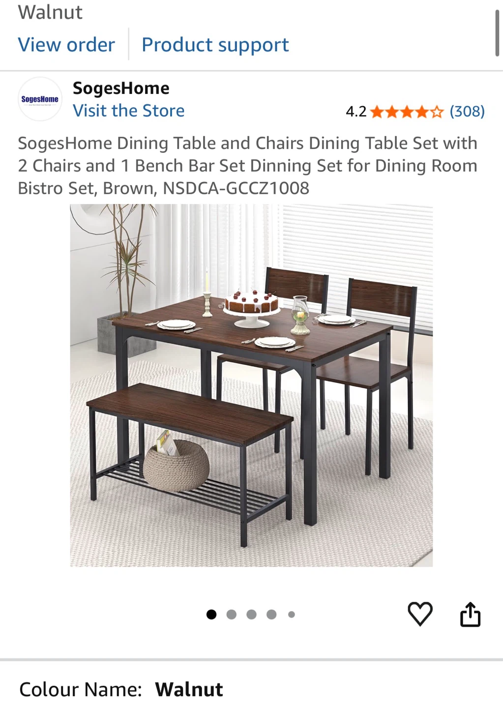 Dining Table Set — Walnut brown (Table + 2 Chairs + 1 Bench) - photo 3