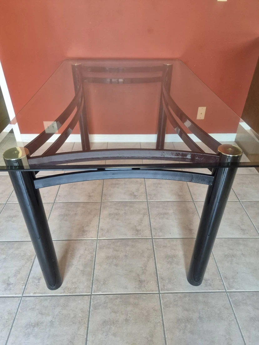 Glass Top Dining Table with Dark Wood Frame