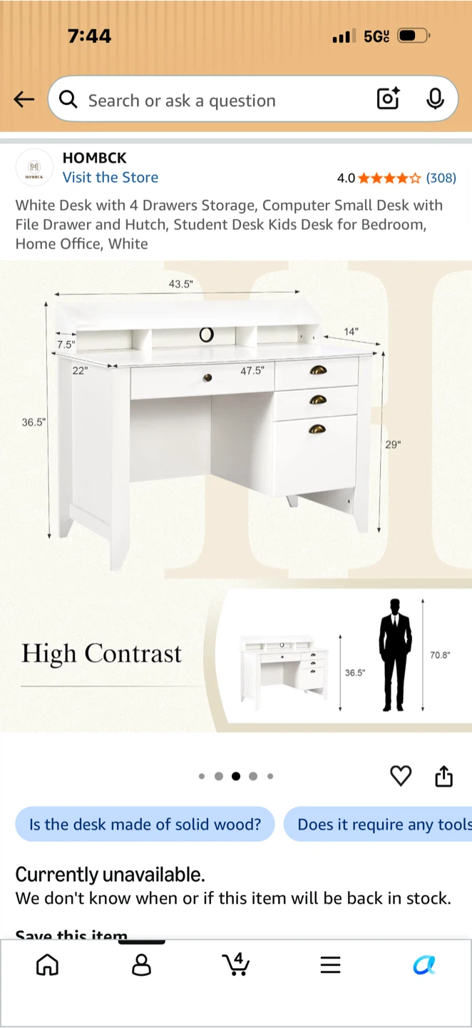 White HOMBCK Desk with Hutch and Drawers - photo 3