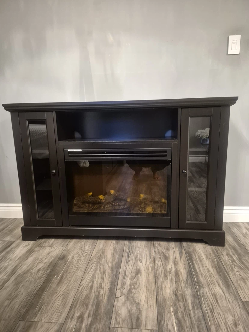 Dark Wood Electric Fireplace TV Stand