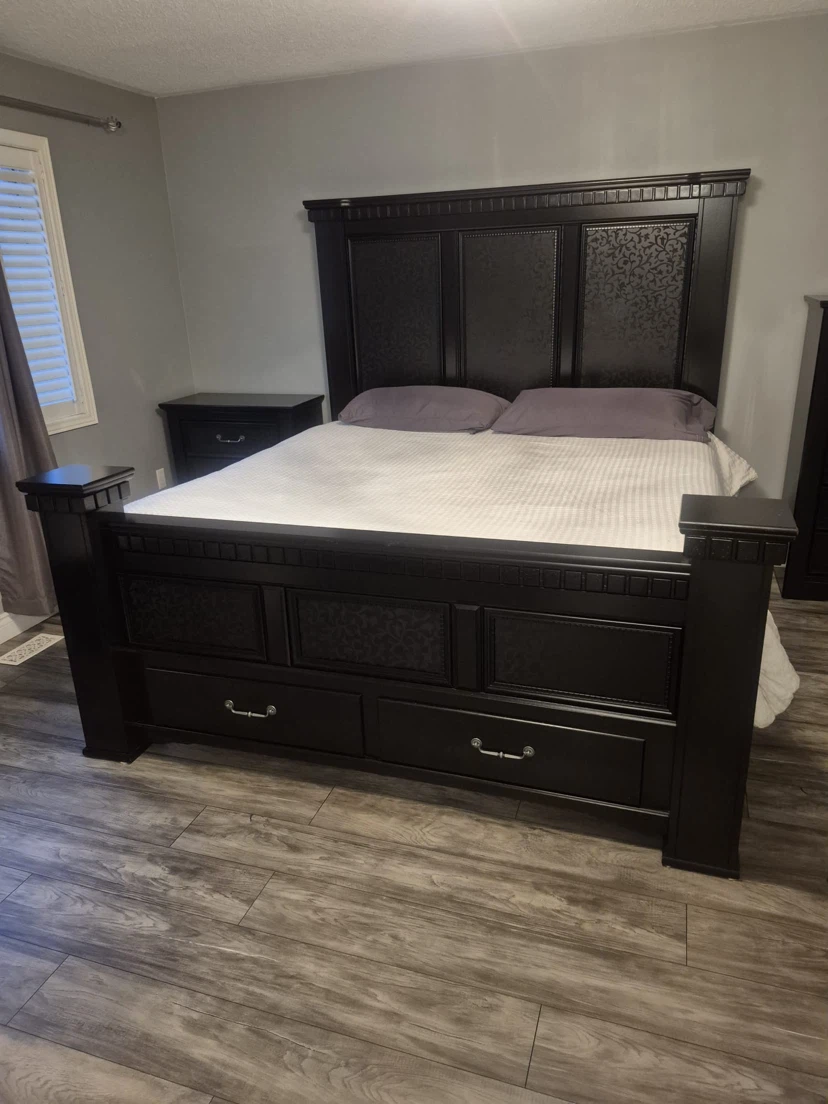 Black Wood Sleigh Bed Frame with Storage Drawers