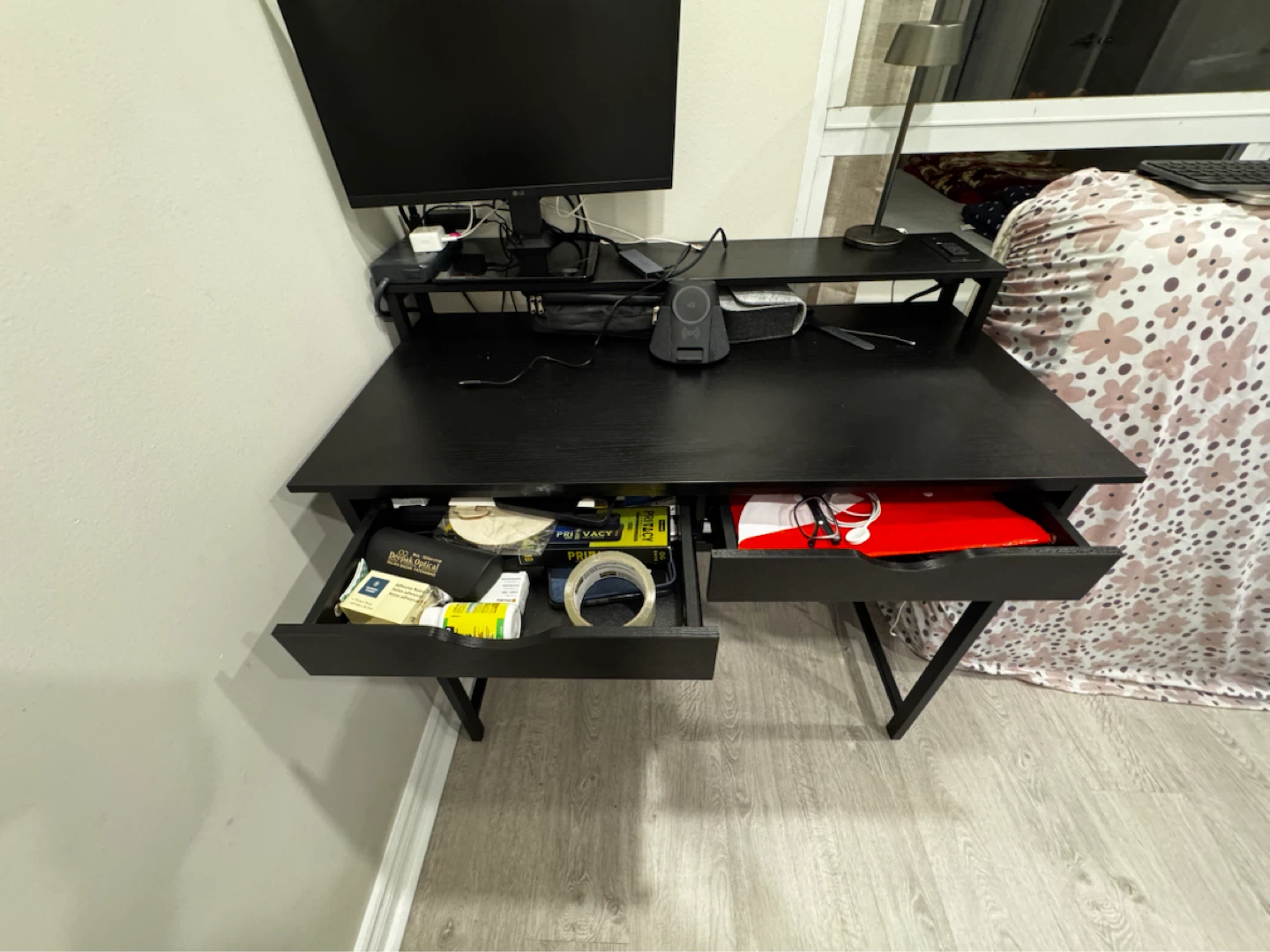 Rolanstar Computer Desk with Power Outlets & 2 Drawers - photo 2
