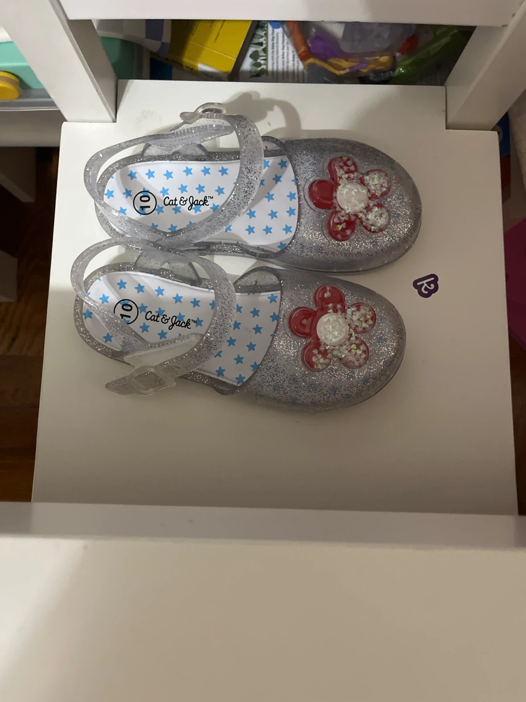 Cat & Jack Silver Glitter Jelly Sandals Size 10