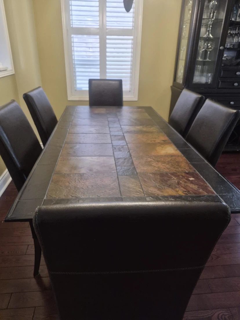 Dining Table with Tile Inlay and 6 Chairs