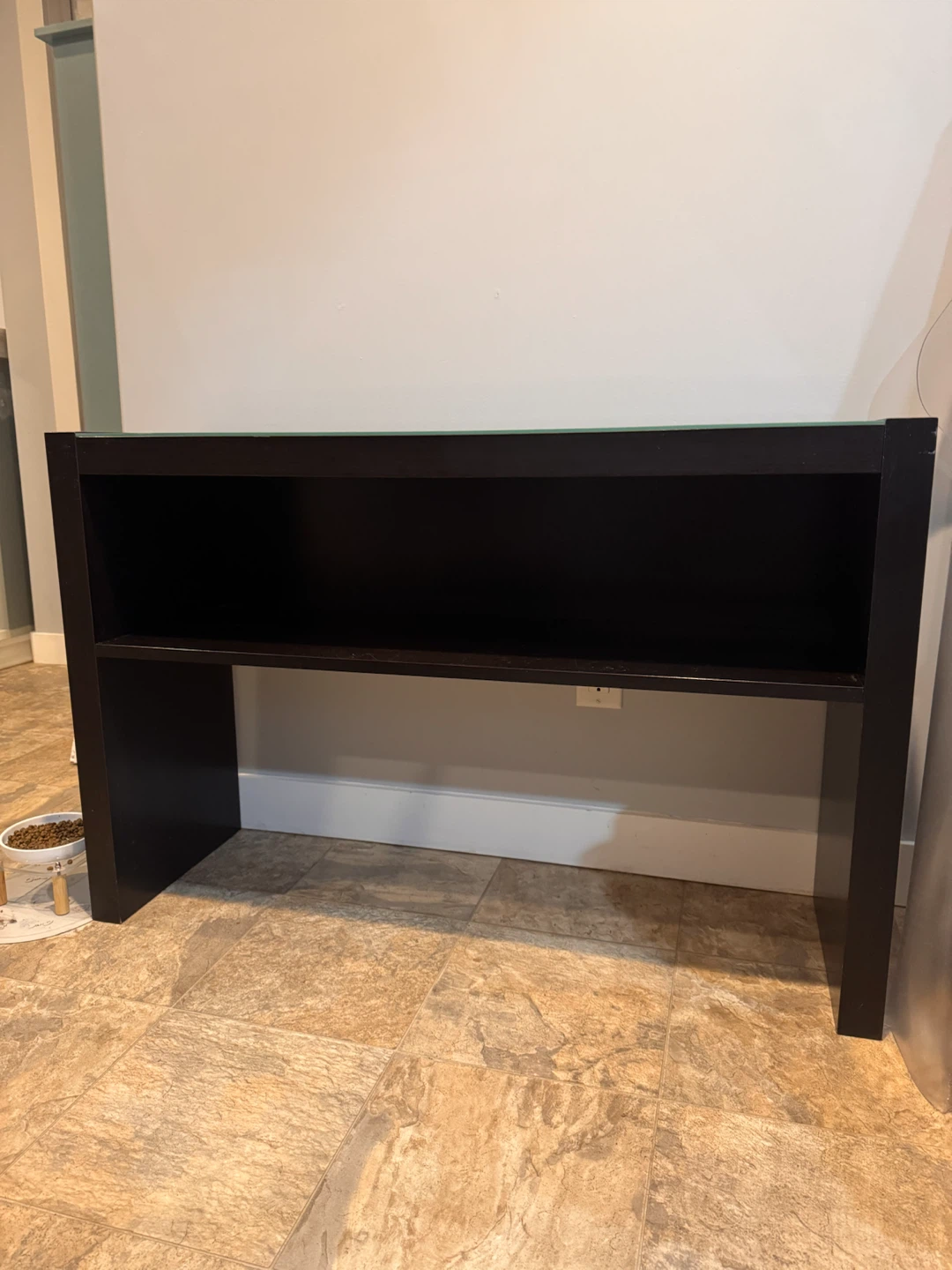 Dark Brown Console Table with Glass Top