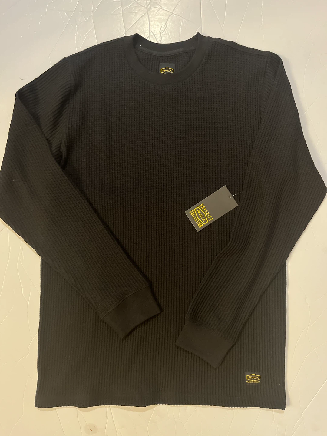 RVCA Black Waffle Knit Long Sleeve Shirt