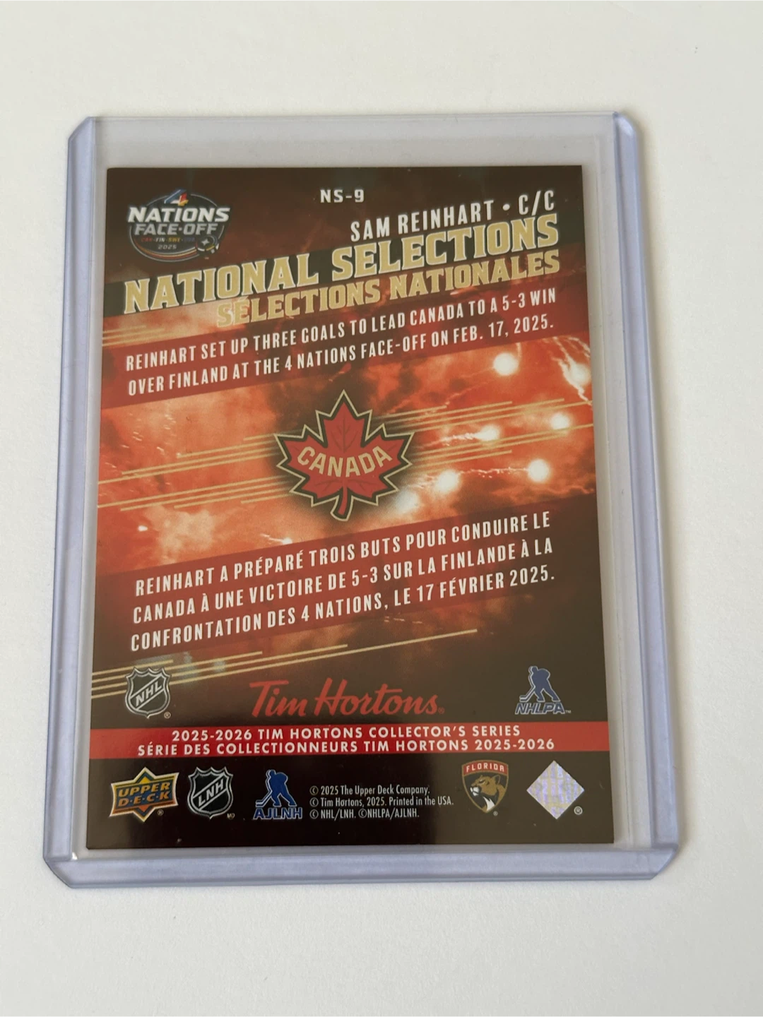 Tim Hortons Sam Reinhart National Selections Hockey Card NS-9 - photo 3