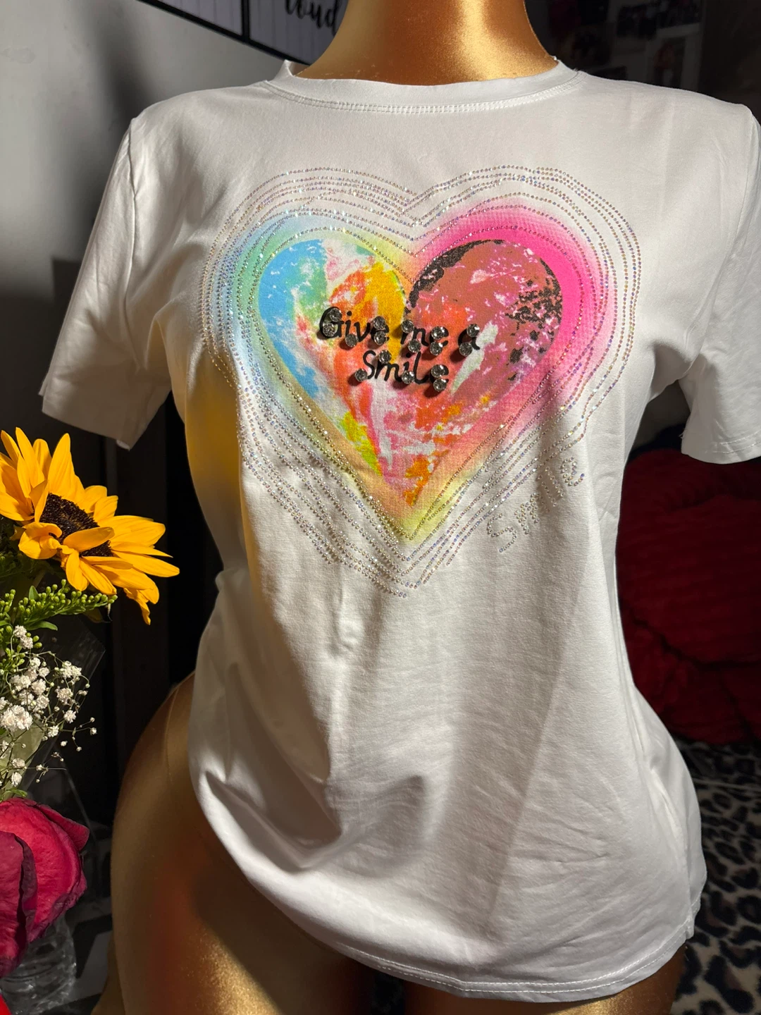 White Heart "Give me a Smile" Graphic T-Shirt
