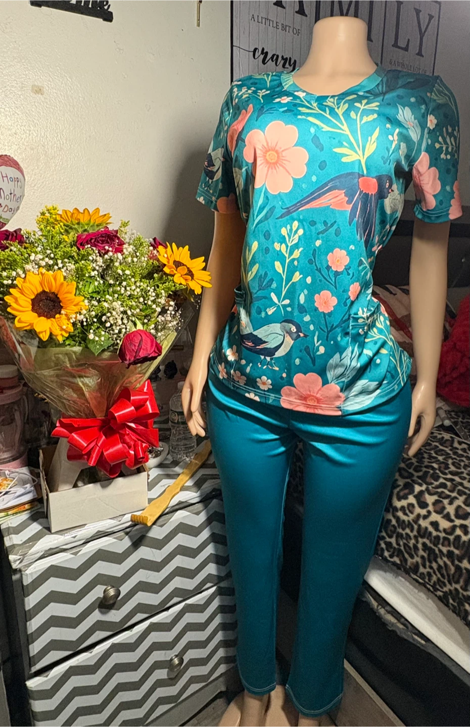 Pajama Set with Panda, Shell, and Tropical Bird Prints - photo 2
