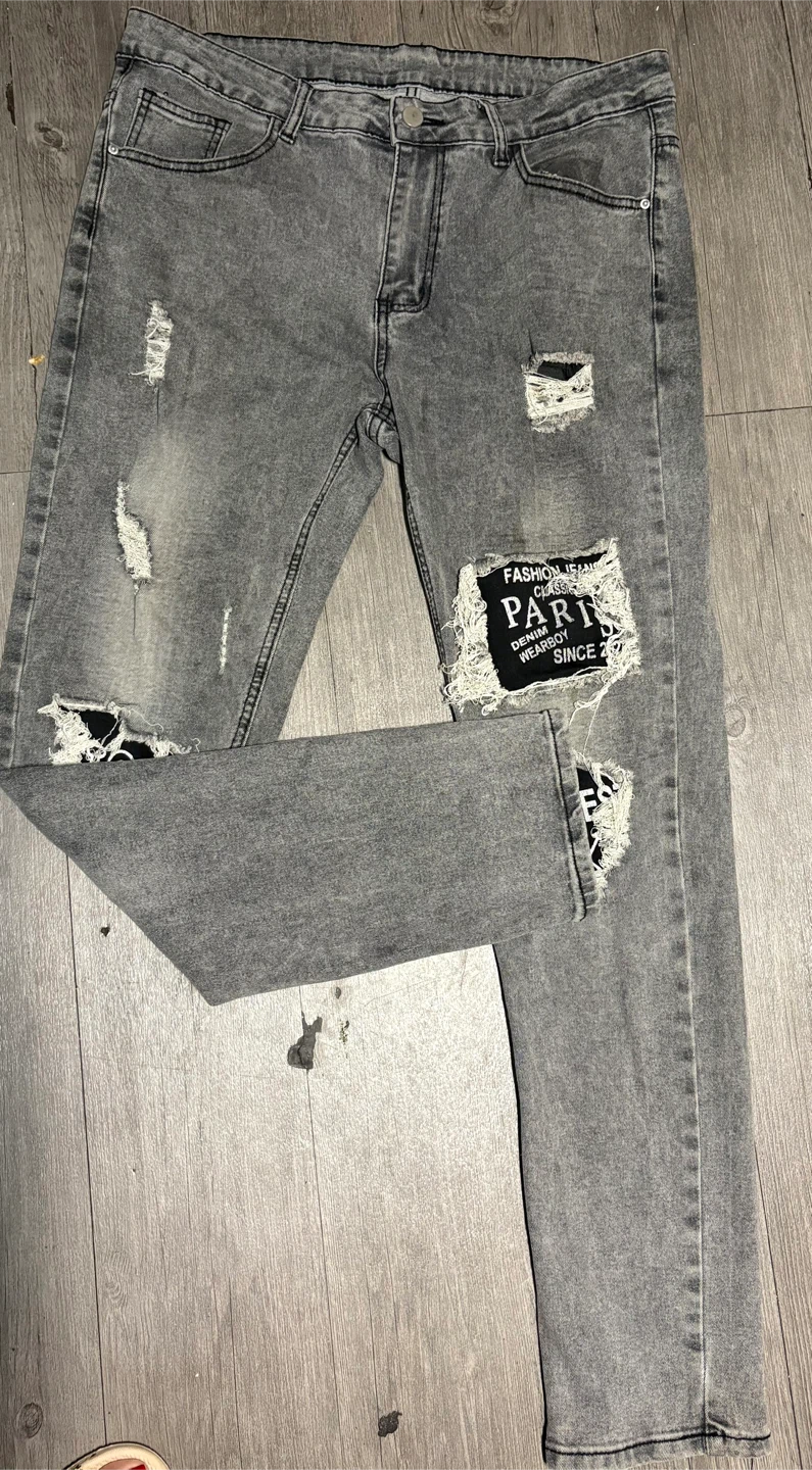 Gray Distressed Denim Jeans