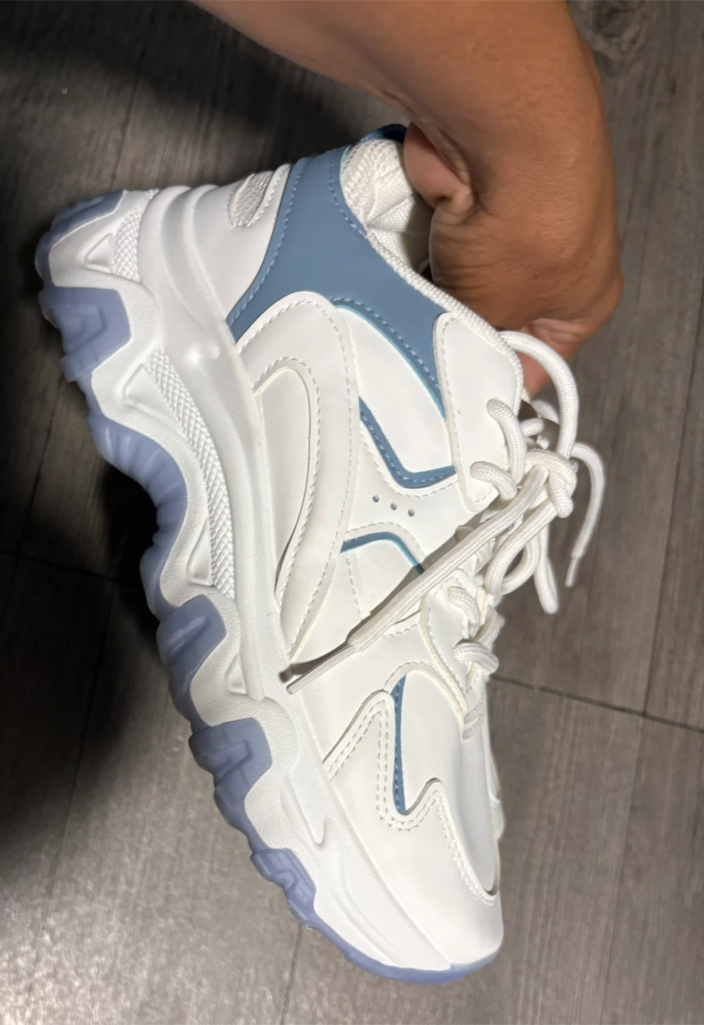 White and blue chunky sneakers