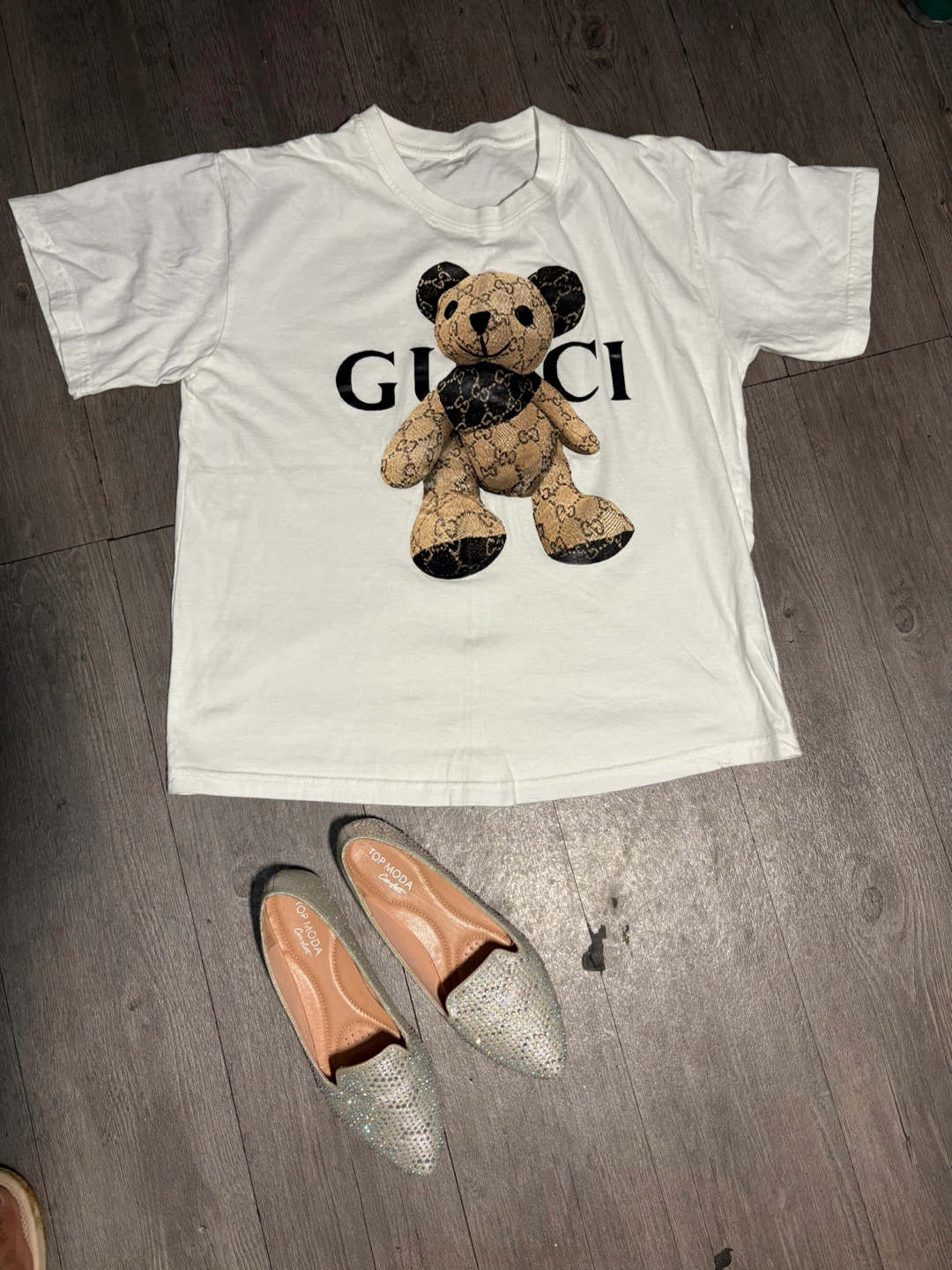 White Gucci Teddy Bear T-Shirt
