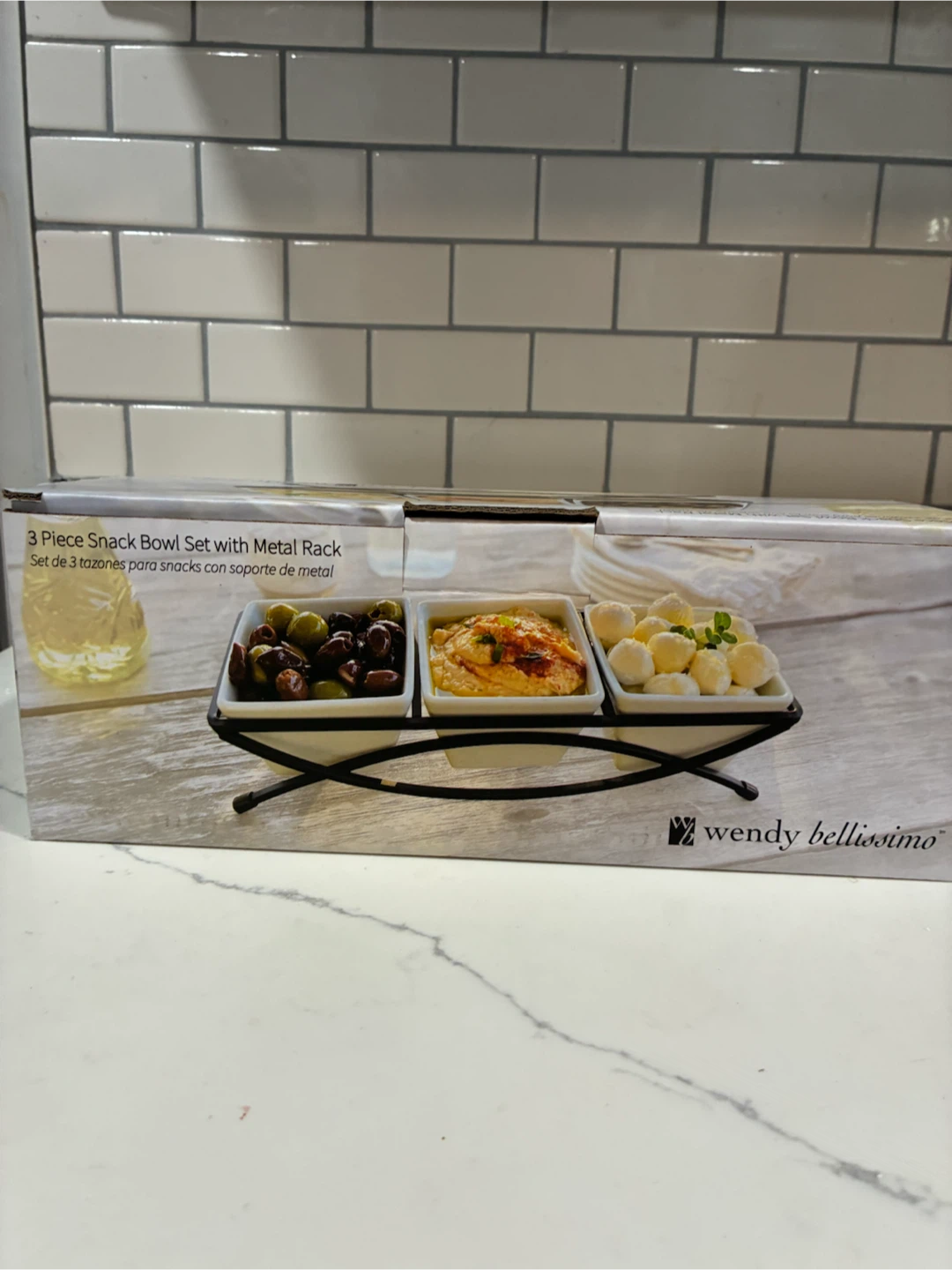 Wendy Bellissimo 3 Piece Snack Bowl Set with Metal Rack