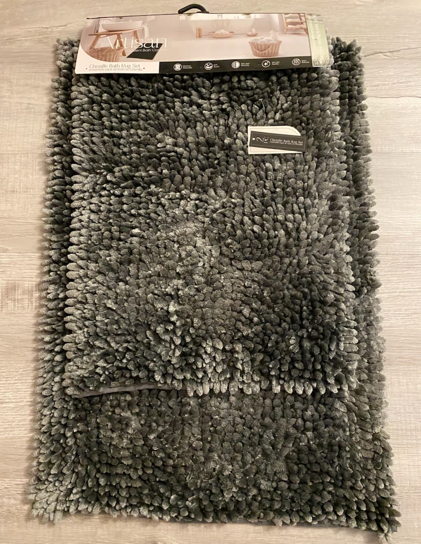 NEW Artisan Luxury 2pc Chenille Bath Rug Set - Gray